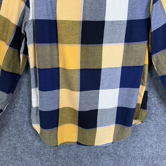 American Eagle Outfitters Button Up Shirt Men M Block Plaid Navy Gold Classic - Picture 9 of 15